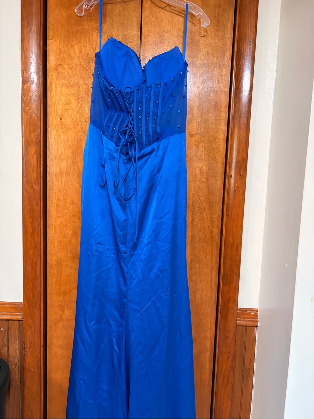 Blue Beaded Corset Evening Dress - Unbranded